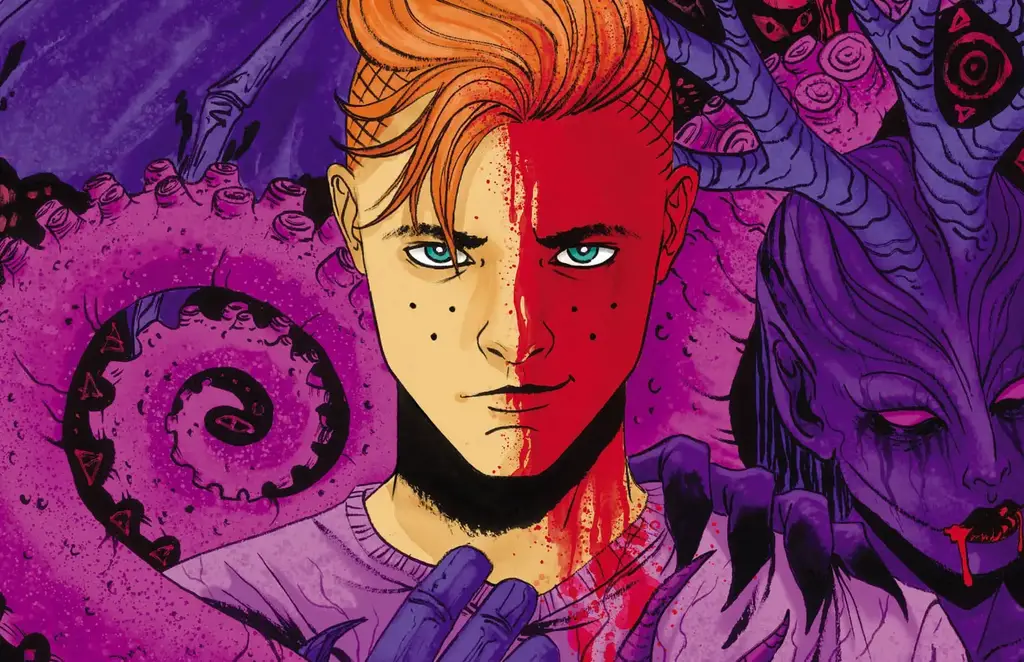 Main cover image of Archie Comics: Judgment Day #1 by Megan Hutchison, Archie is surrounded by purple-toned demons.