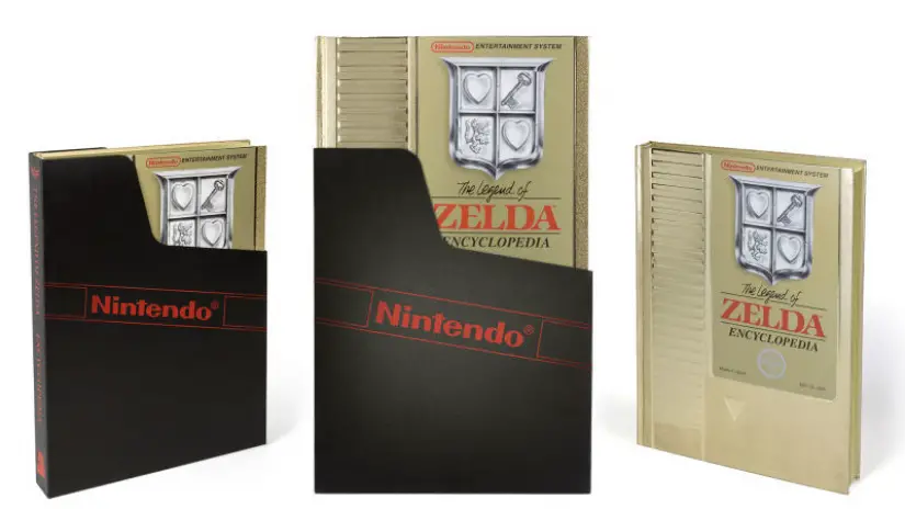 The Legend of Zelda Encyclopedia Deluxe Edition looks like a giant golden NES cartridge
