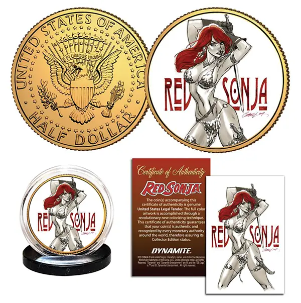 Get presidential with these Red Sonja J.F.K. Half-Dollar collectible coins