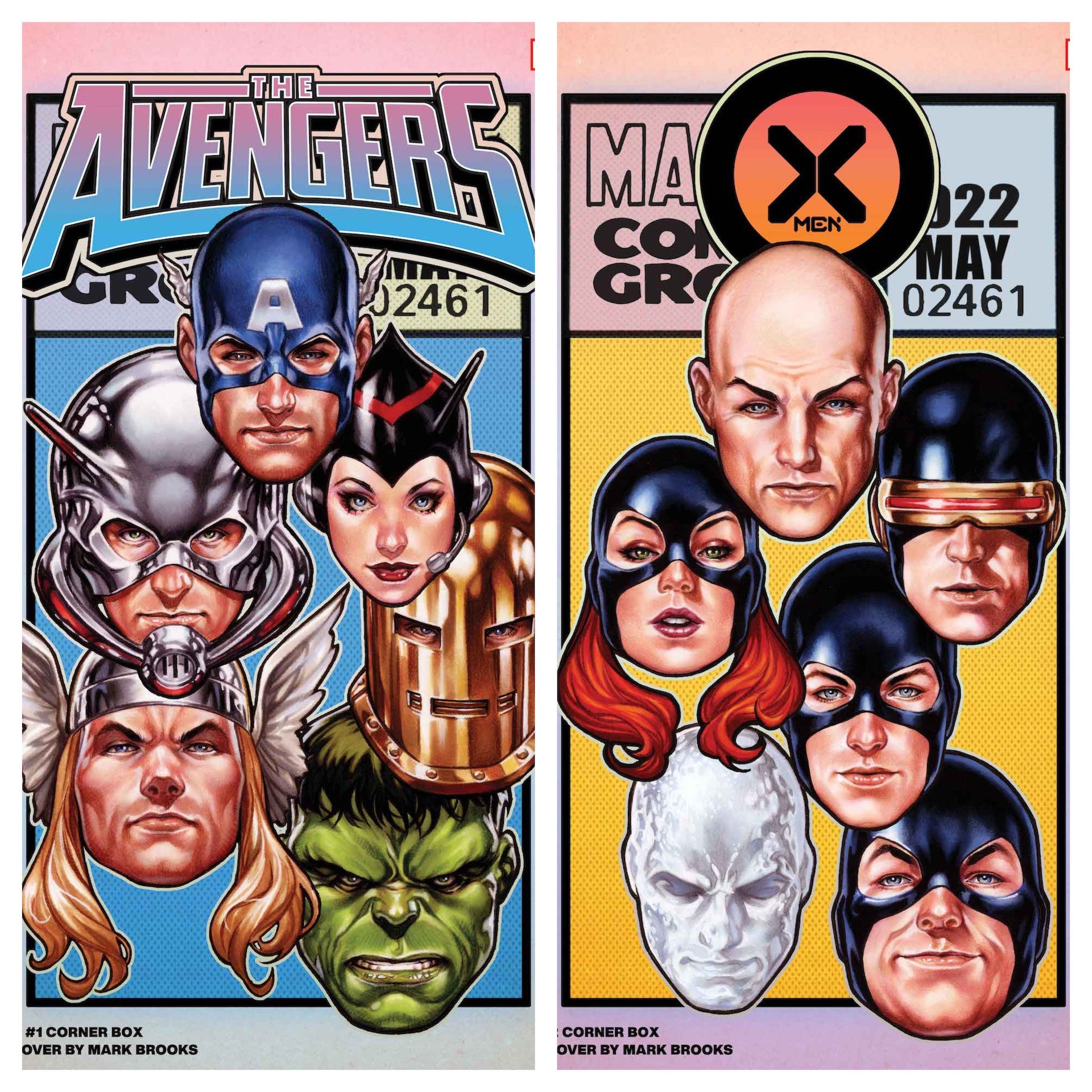 Mark Brooks corner box Avengers and X-Men variant covers revealed for May 17th