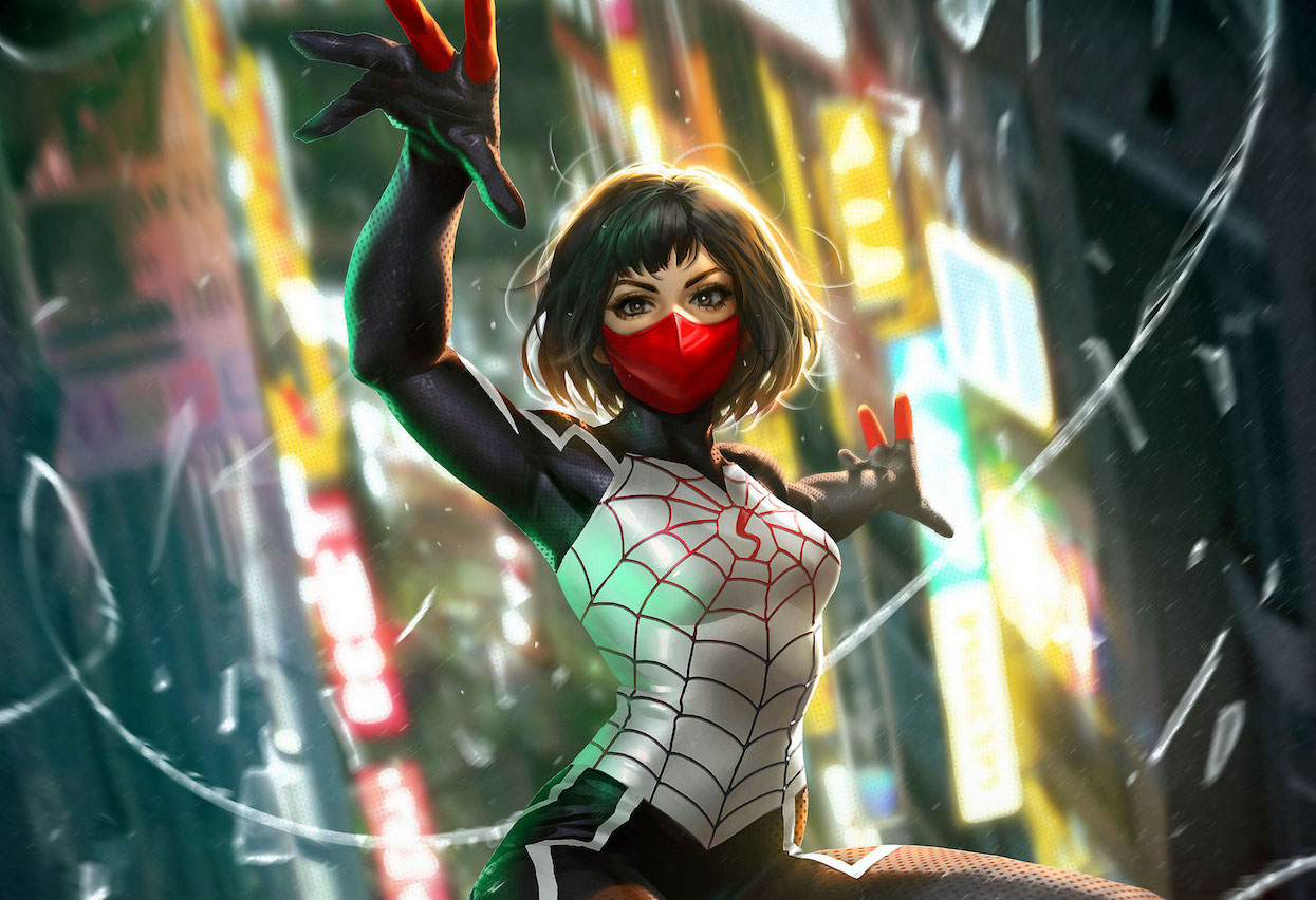 Derrick Chew’s variant cover for 'Silk' #1 swings in