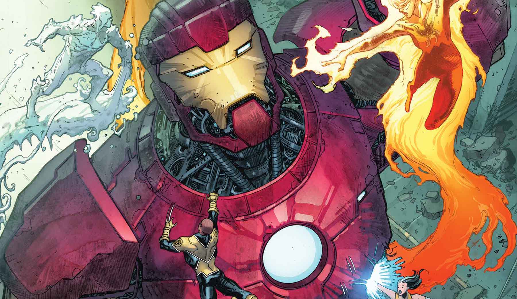 Iron Man and the X-Men team up to fight Stark Sentinels in June leading to Fall of X