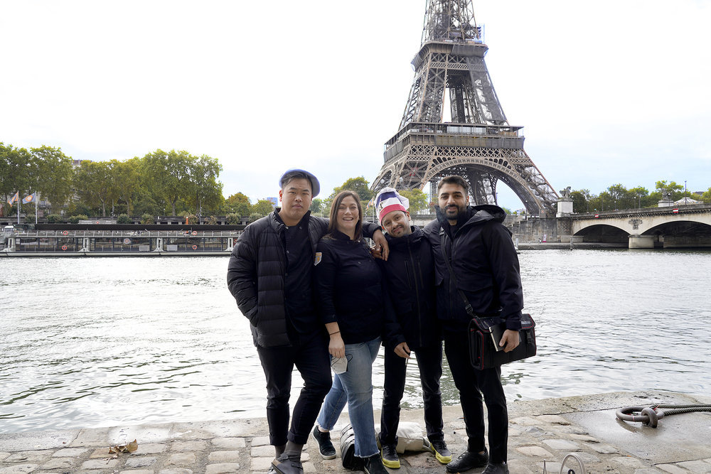 TOP CHEF -- "Champions in Paris" Episode 2013 -- Pictured: (l-r) Buddha Lo, Sara Bradley, Gabriel Rodriguez, Ali Al Ghzawi