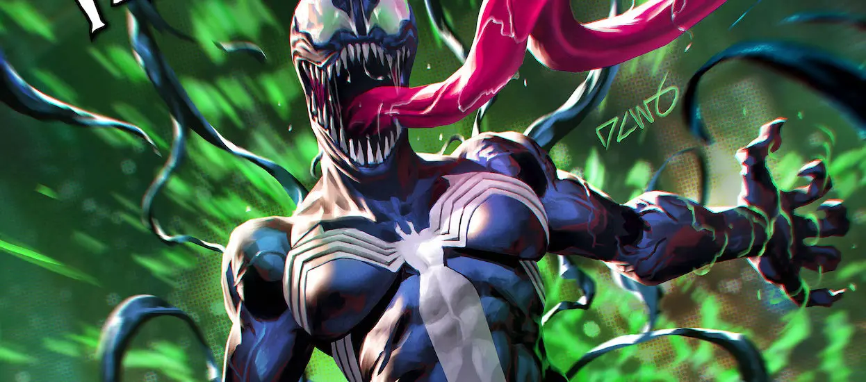 She-Venom featured in 'Death of the Venomverse' #2 cover by Derrick Chew