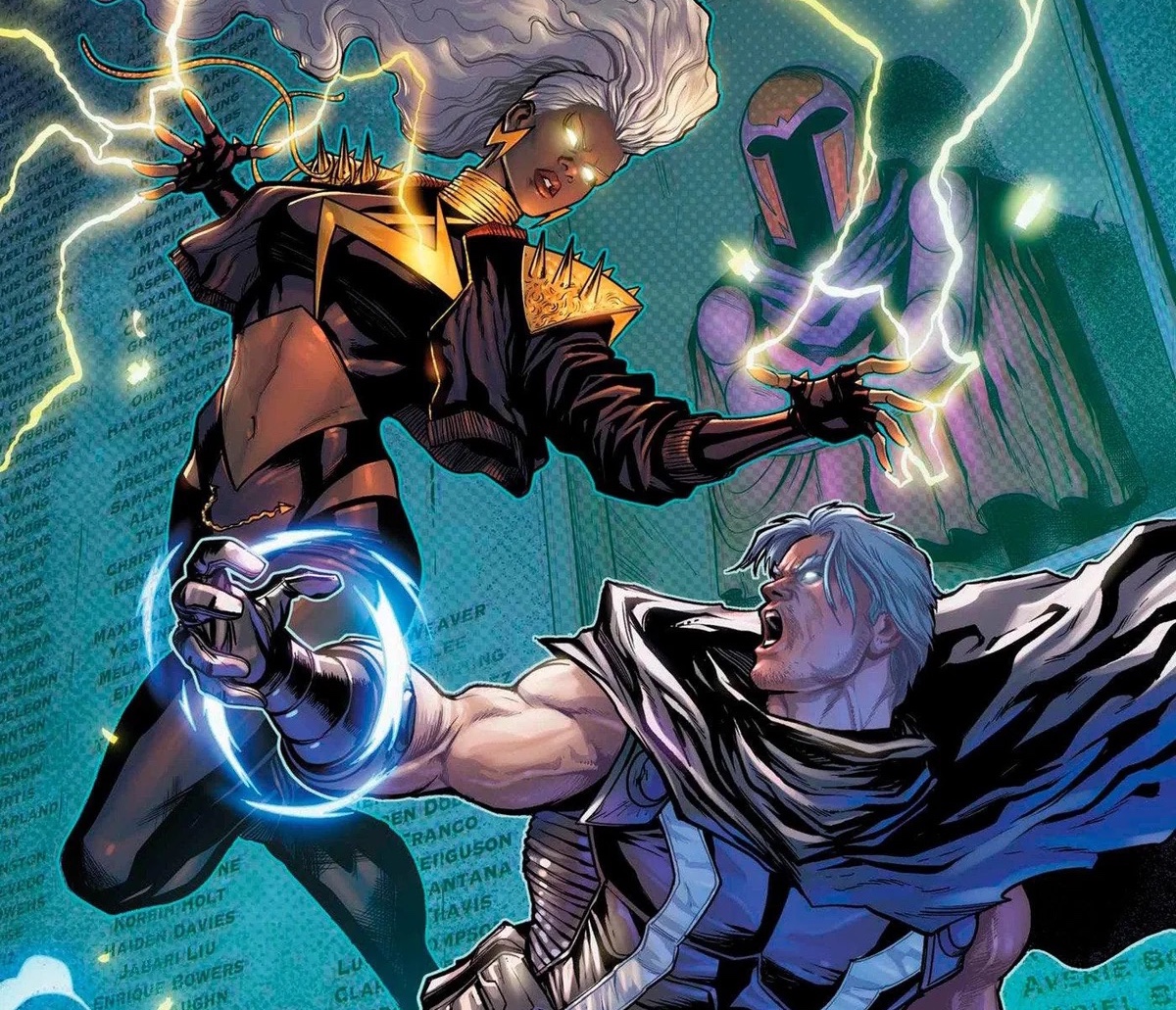 Magneto and Storm battle on the cropped cover of Resurrection of Magneto #2