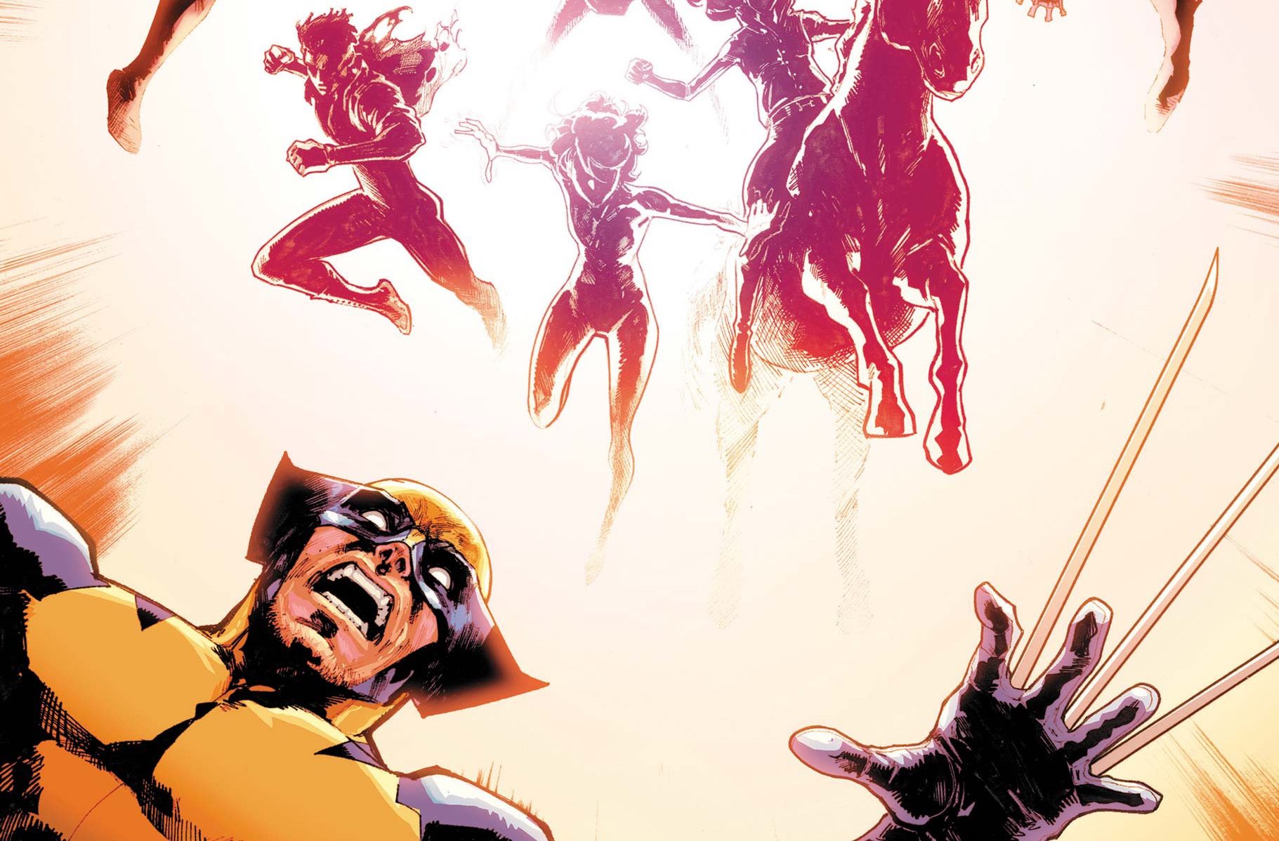 Wolverine, Rogue, and and Gambit are blown away by the Outliers on the cropped cover of Uncanny X-Men #2