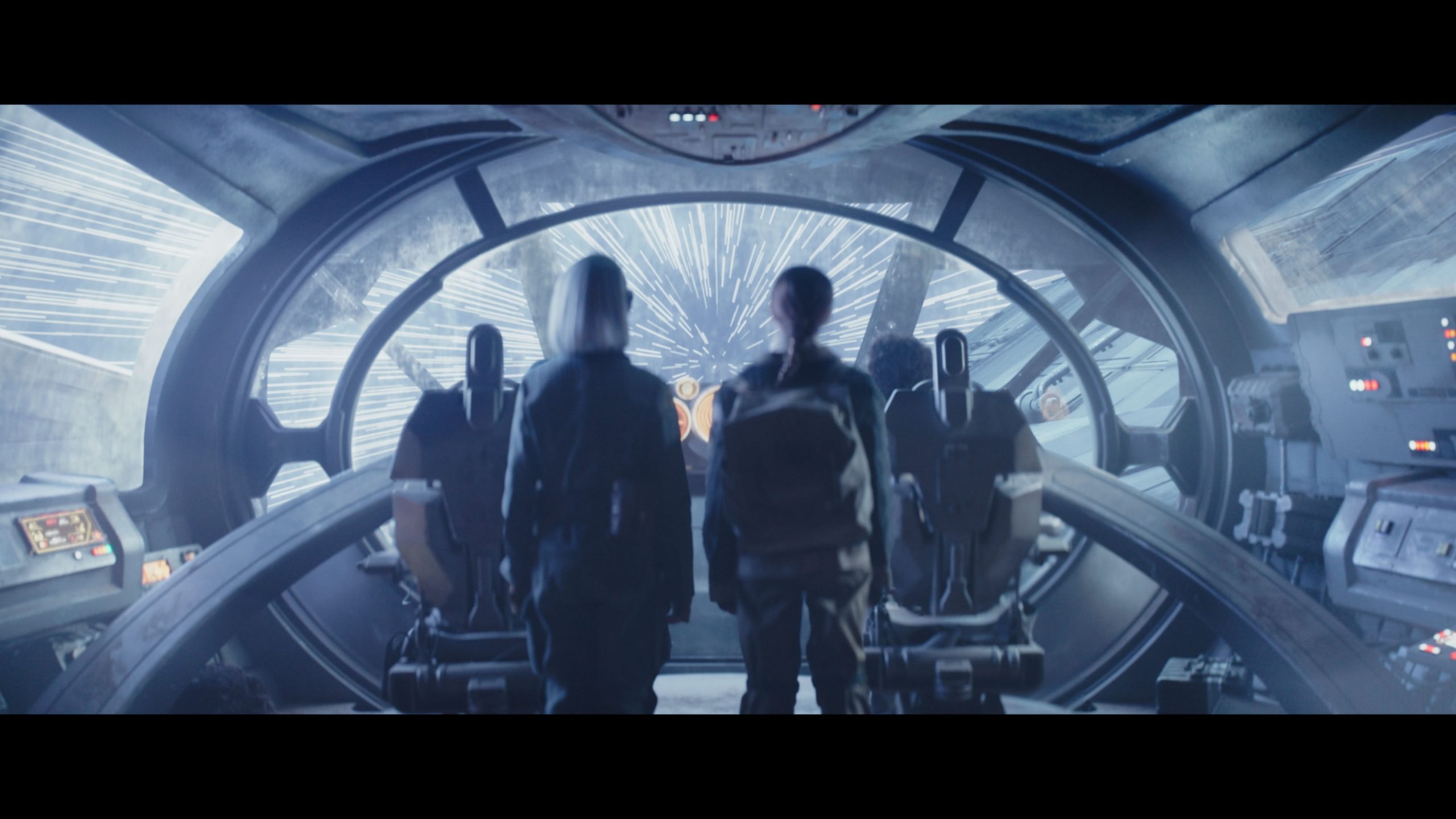 (L-R) KB (Kyrianna Kratter), Fern (Ryan Kiera Armstrong) and Wim (Ravi Cabot-Conyers) in Lucasfilm's STAR WARS: SKELETON CREW