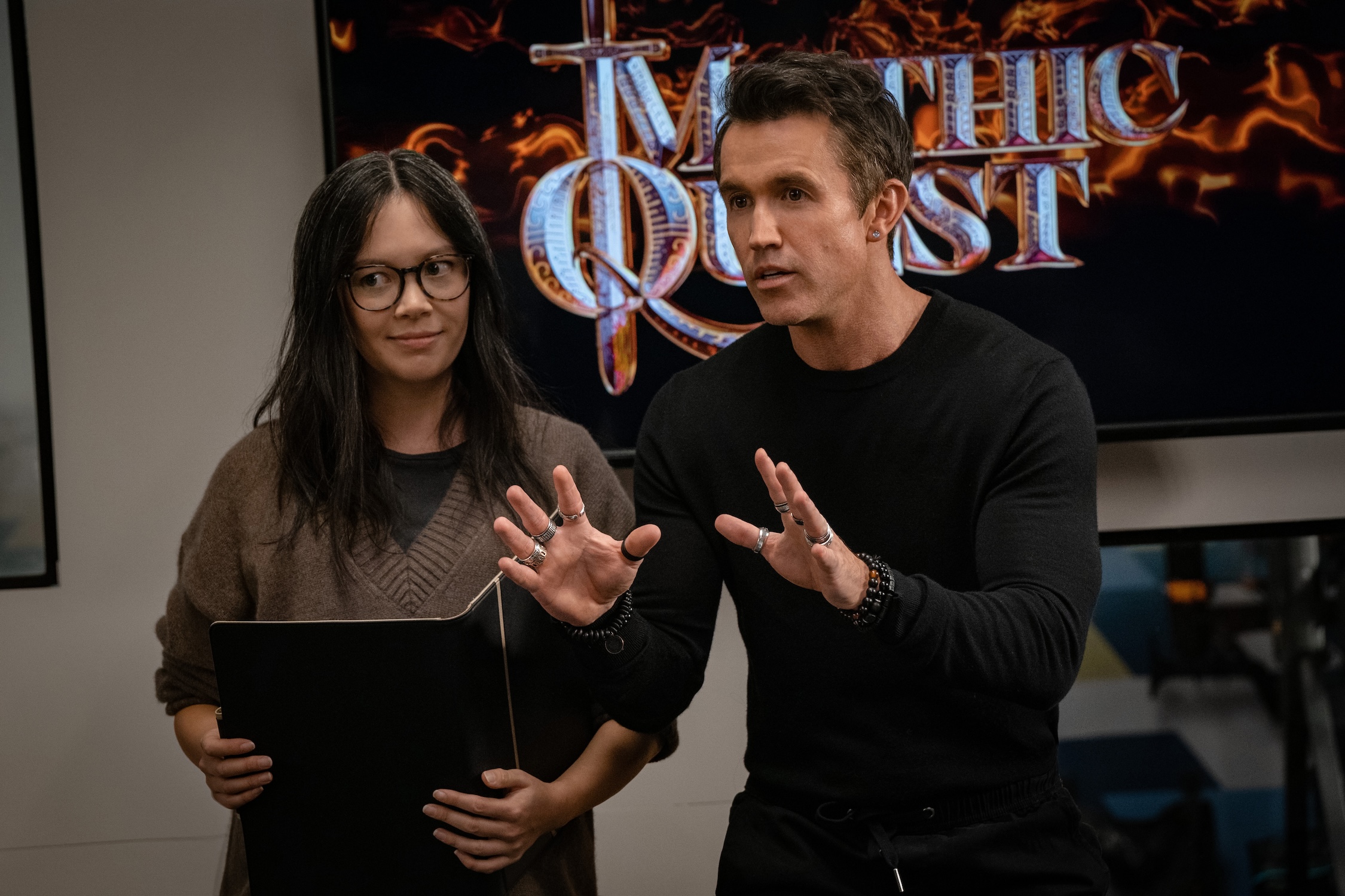Mythic Quest season 4 Poppy Li (Charlotte Nicdao) and Ian Grimm (Rob McElhenney)