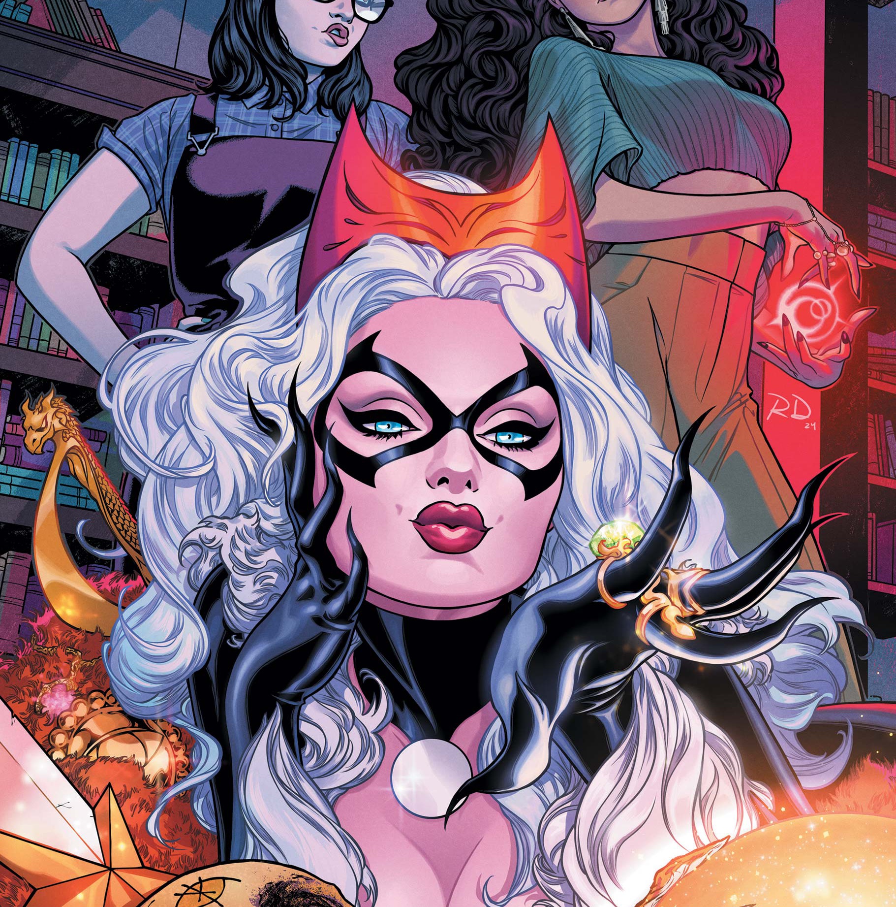 Black Cat on the cropped cover of Scarlet Witch #9 (2024).