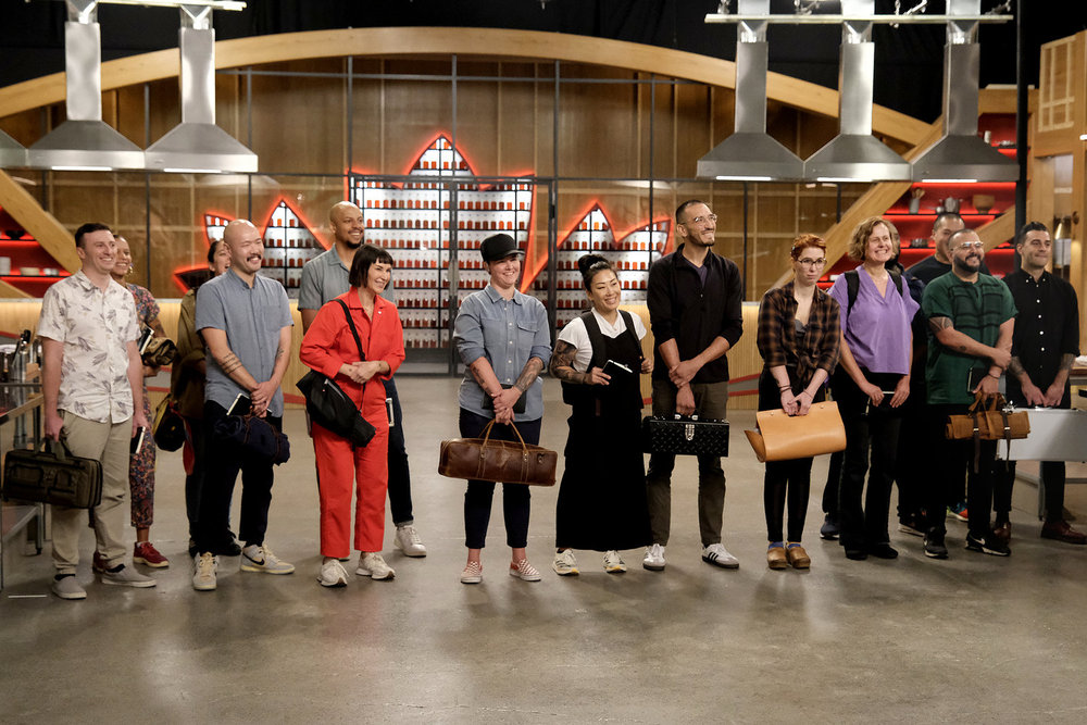 TOP CHEF -- "Across Canada, We Go!" Episode 2201 -- Pictured: (l-r) Vincenzo Loseto, Lana Lagomarsini, Shuai Wang, Corwin Hemming, Kat Turner, Mimi Weissenborn, Katianna Hong, Cesar Murilo, Bailey Sullivan, Anya El-Wattar, Zubair Mohajirl, Massimo Piedimonte