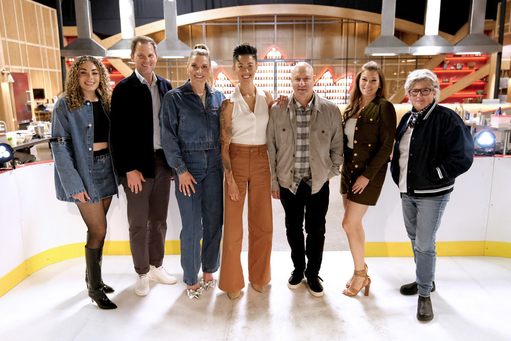 TOP CHEF -- "Best Served Cold" Episode 2203 -- Pictured: (l-r) Sarah Nurse, Hunter Lewis, Natalie Spooner, Kristen Kish, Tom Colicchio, Gail Simmons, Lynn Crawford