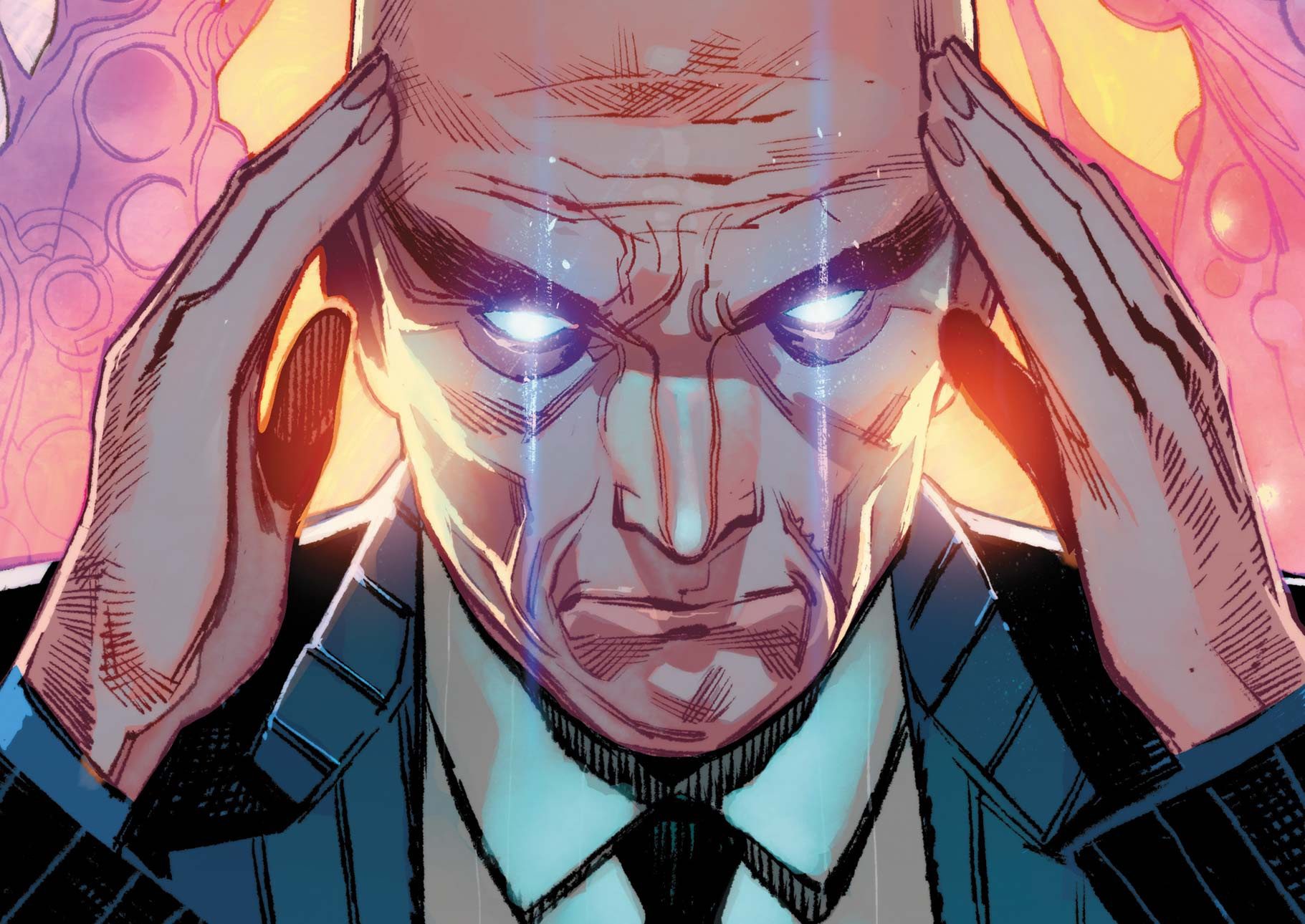 Charles Xavier accompanied by text that reads "the secret mission of Professor X" on the cropped cover of NYX #9 (2024)