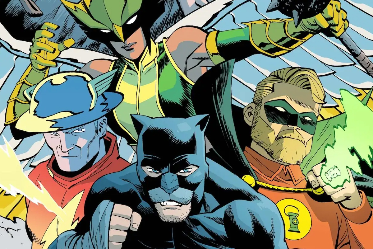 Jay Garrick, Ted Grant, Alan Scott, and Kendra Saunders get ready for battle in JSA 6