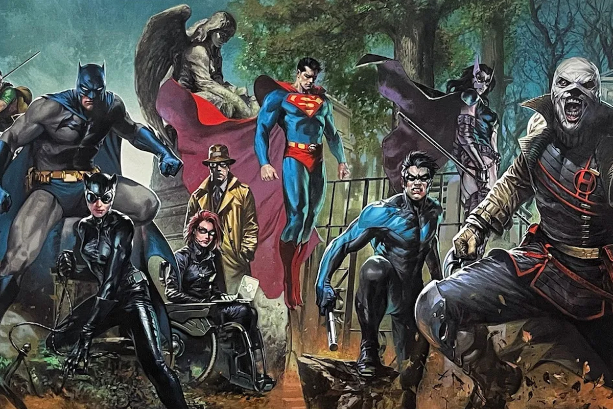 The Batfamily with Superman and Hush in the Batman Hush 2 variant covers