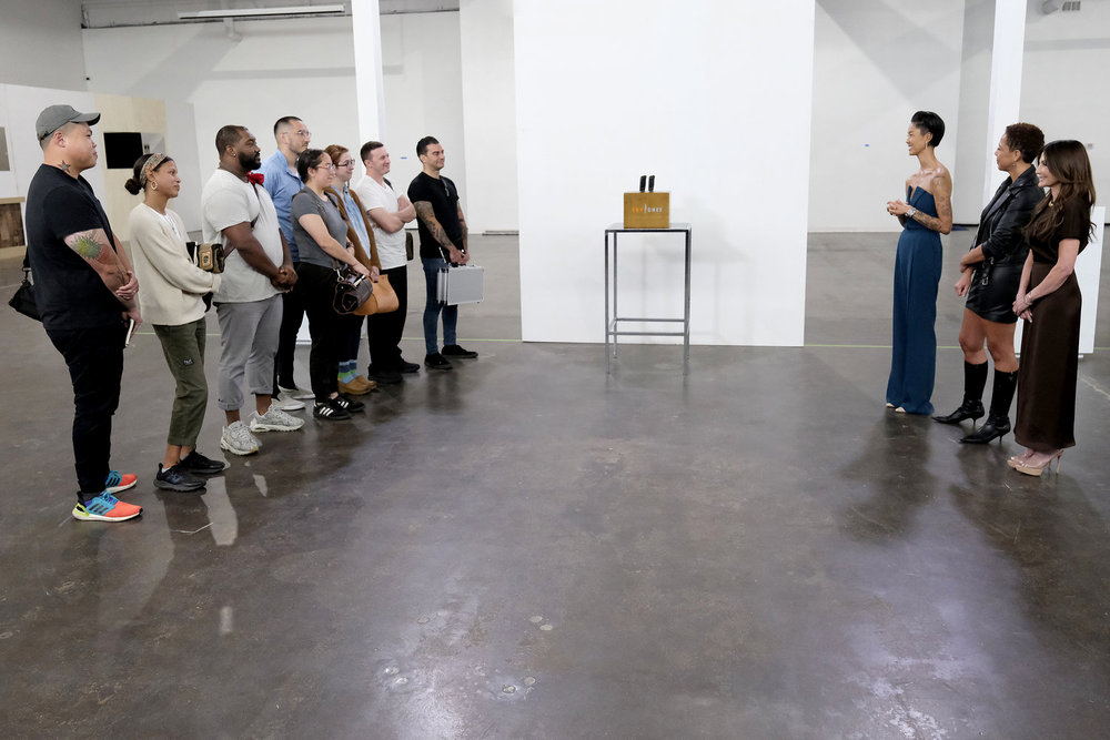 TOP CHEF -- "Restaurant Wars" Episode 2208 -- Pictured: (l-r) Shuai Wang, Lana Lagomarsini, Tristen Epps, Cesar Murillo, Paula Endara, Bailey Sullivan, Vincenzo Loseto, Massimo Piedimonte, Kristen Kish, Nina Compton, Janet Zuccarini