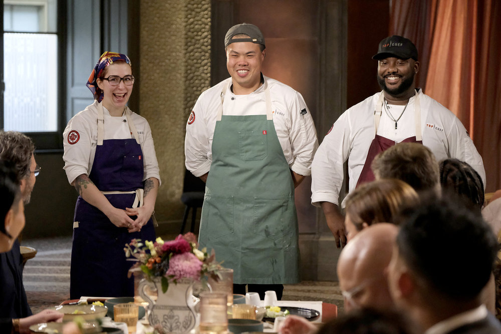 TOP CHEF -- "Finito" Episode 2214 -- Pictured: (l-r) Bailey Sullivan, Shuai Wang, Tristen Epps