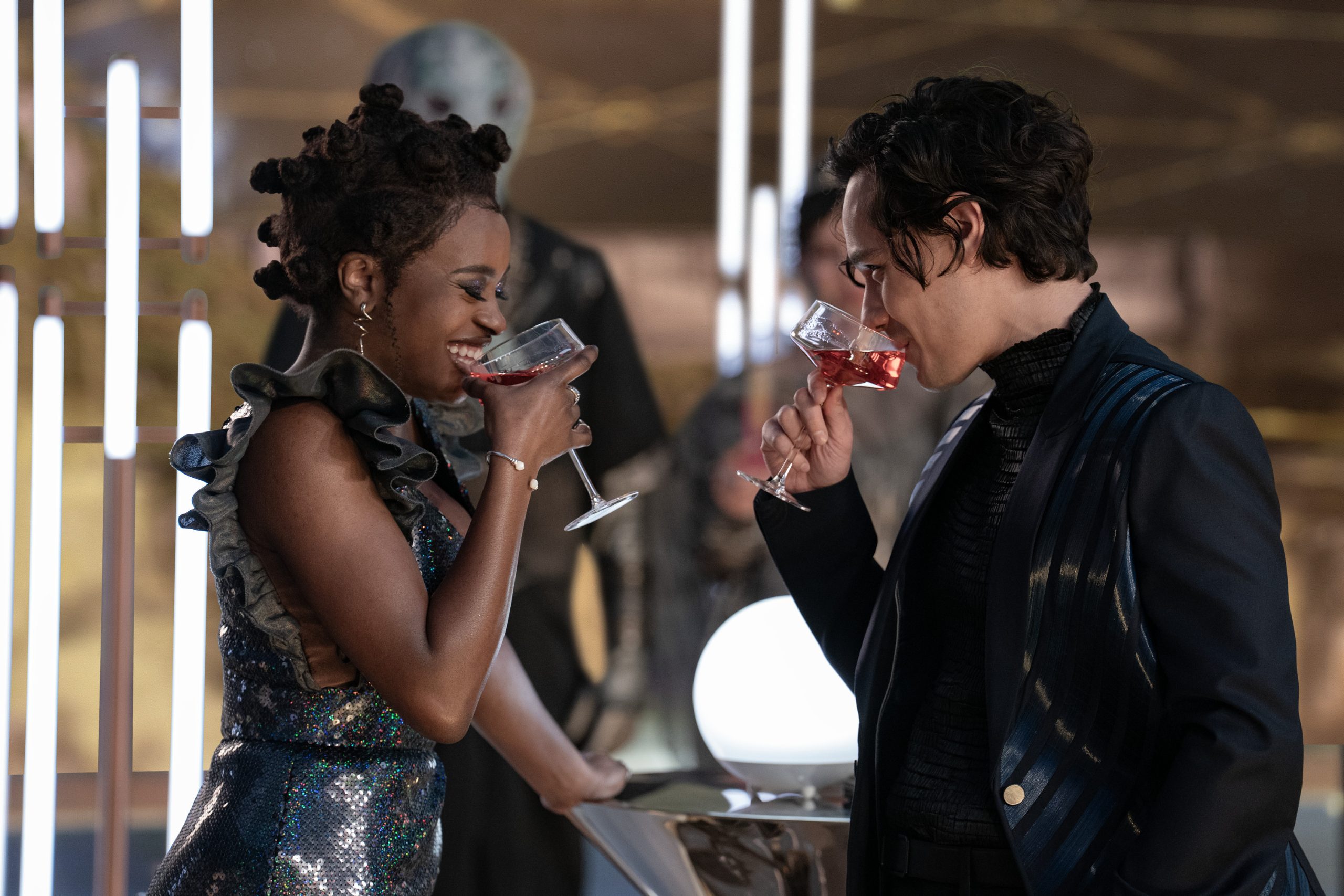 L to R Celia Rose Gooding as Uhura and Mynor Luken as Beto in season 3 , Episode 2 of Strange New Worlds streaming on Paramount+