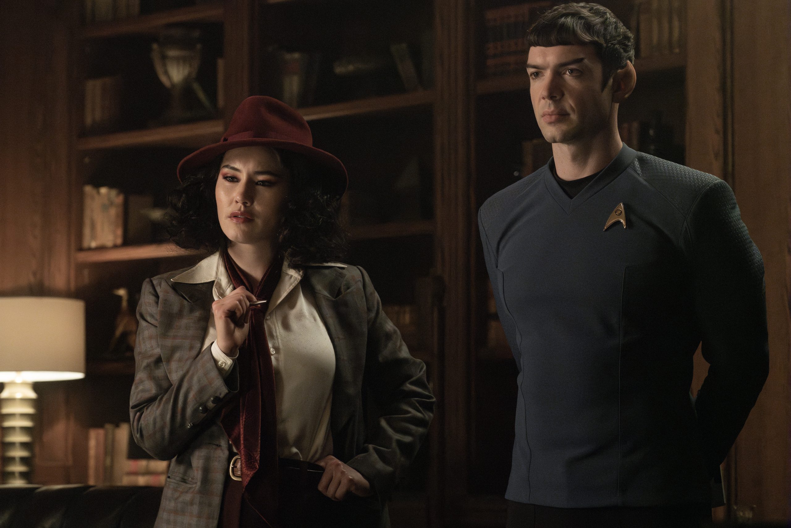 L to R Christina Chong as Laan and Ethan Peck as Spock in season 3 , Episode 4 of Strange New Worlds