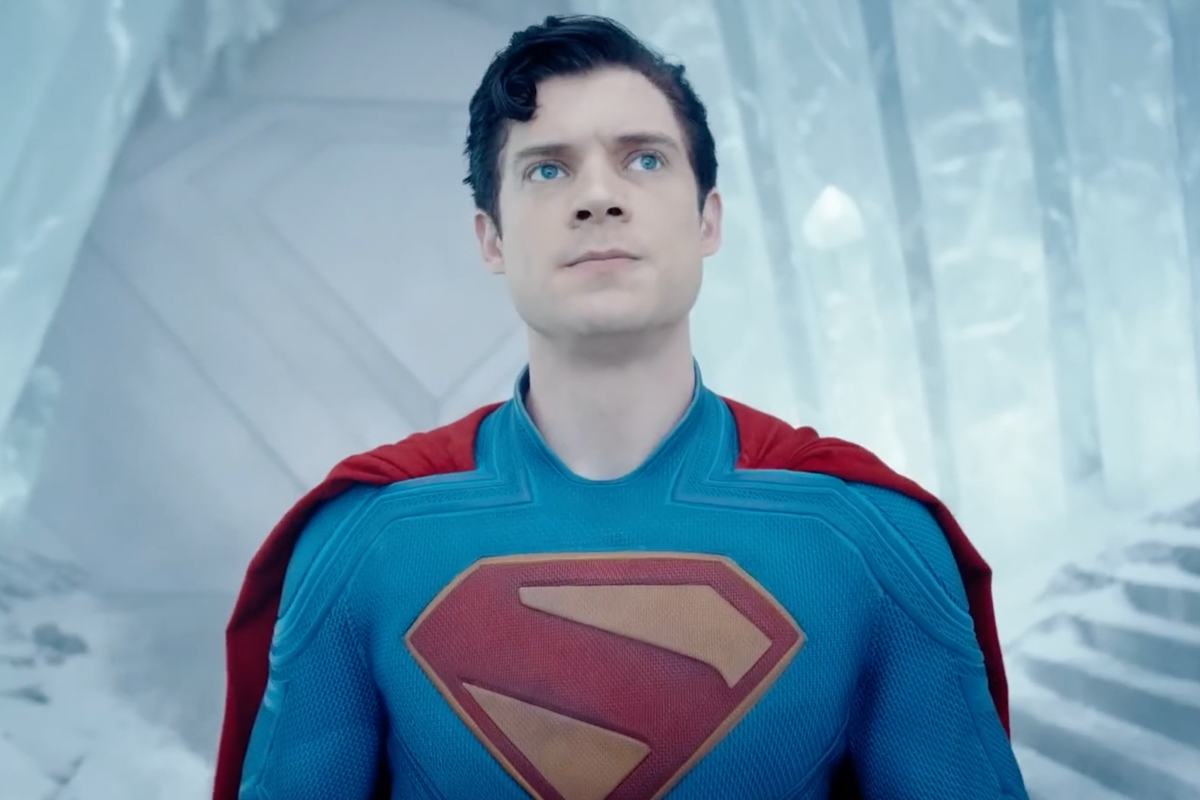 David Corenswet as Superman looks concerned inside the Fortress of Solitude