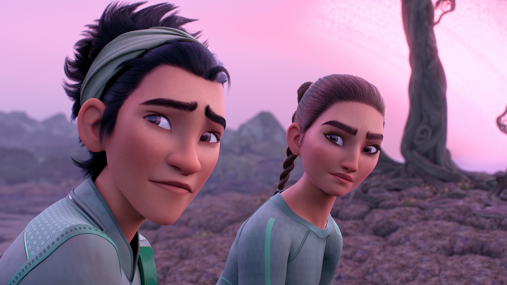 Hailey (voiced by John Harlan Kim) and Eva 9 (voiced by Jeanine Mason) in WondLa