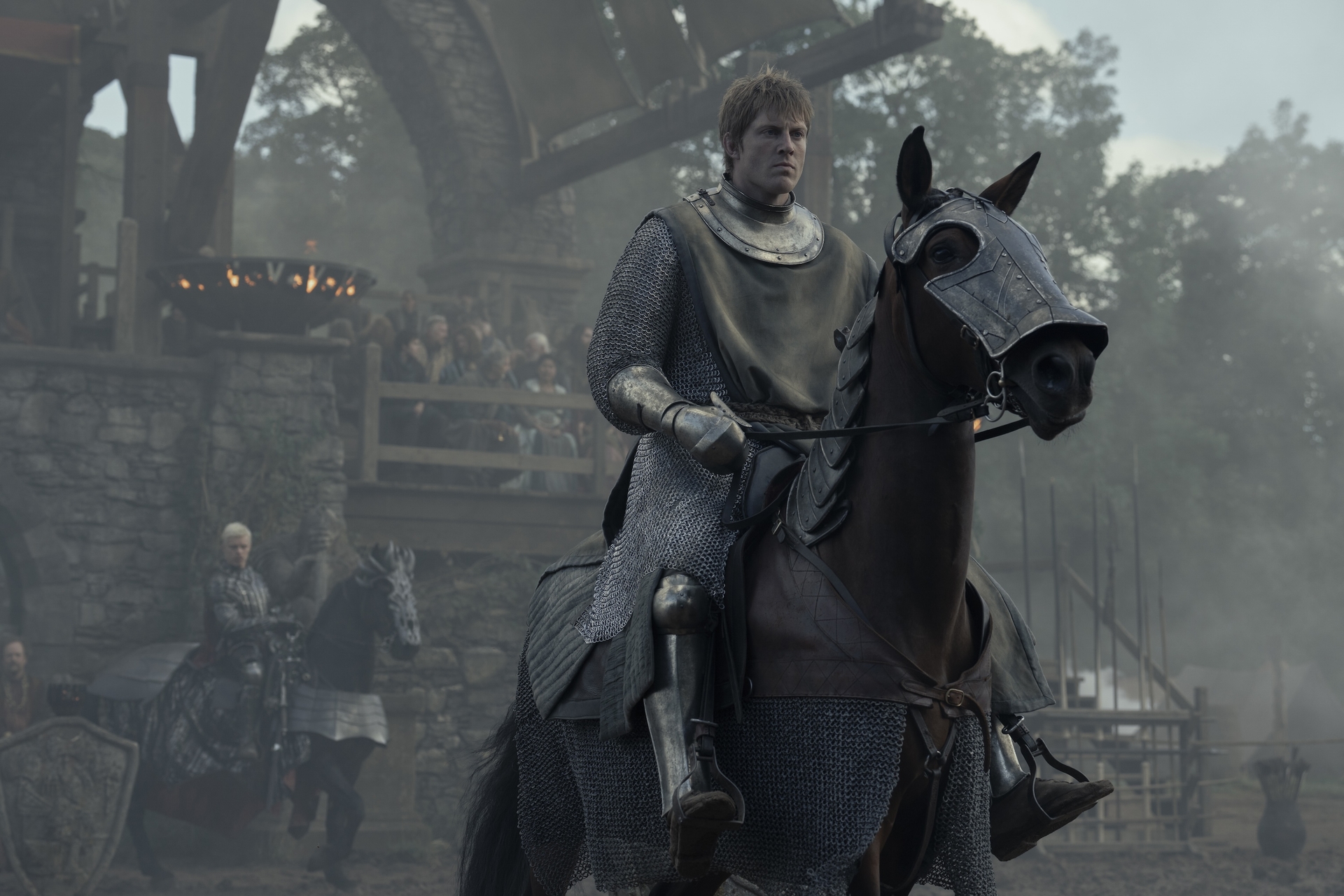 Ser Duncan the Tall with his horse and armor in A Knight of the Seven Kingdoms