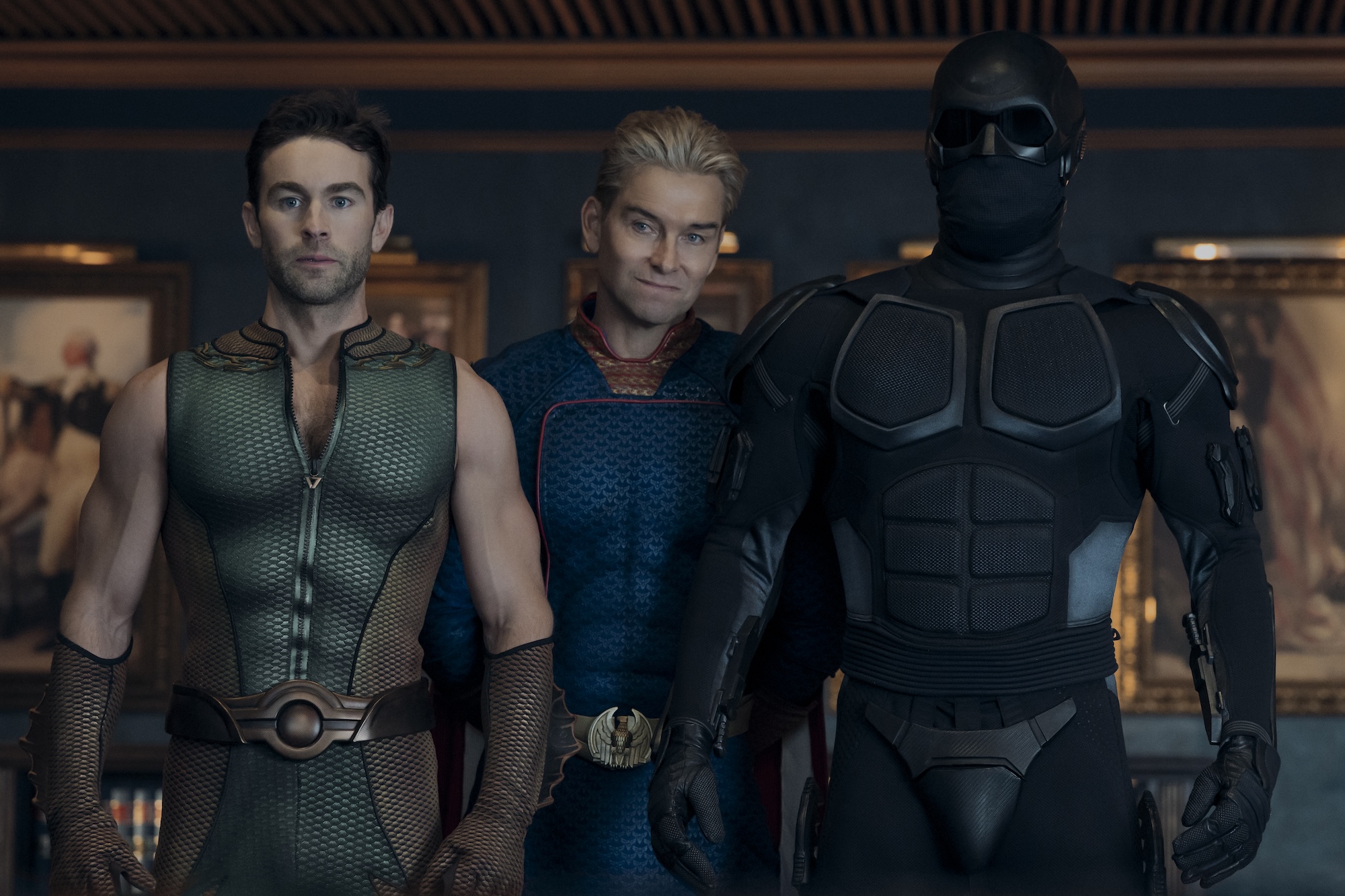 tv picks: The Boys - Chace Crawford (The Deep), Antony Starr (Homelander), Nathan Mitchell (Black Noir)